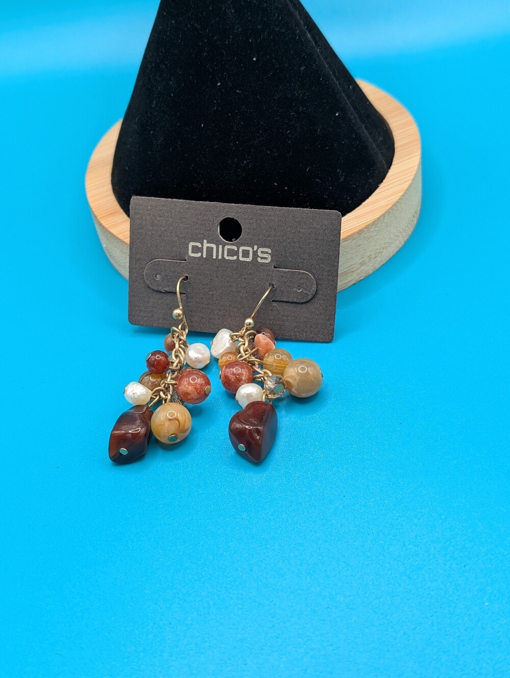 Chico's Cluster Drop Earrings - Brown, Tan & Pearl